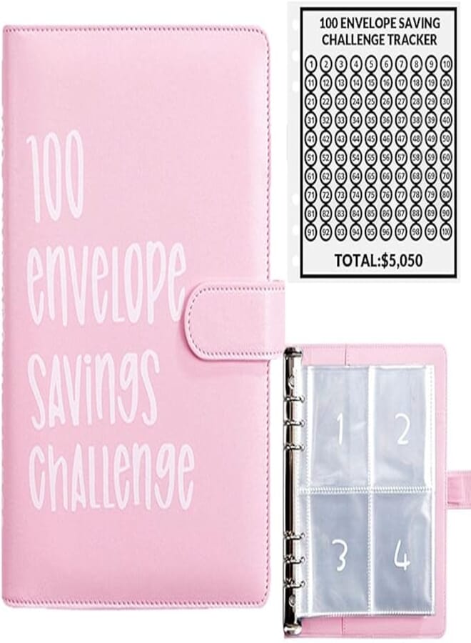 100 Envelope Challenge Binder，Budget Binder for Budgeting Planner & Saving Money. (pink)